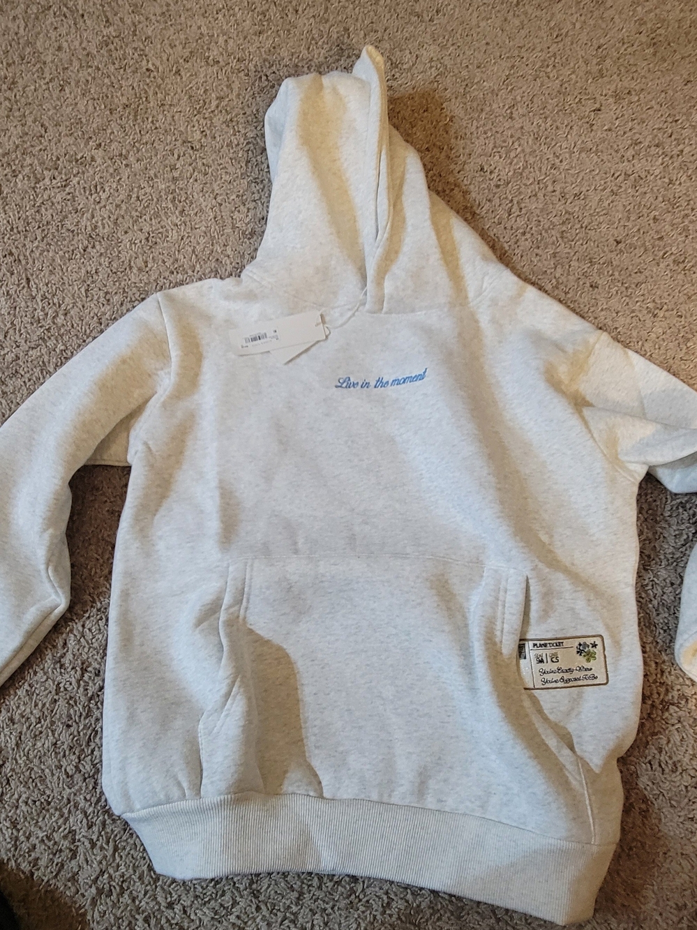 Altar'd State Heather Light Gray Hoodie with Blue Script